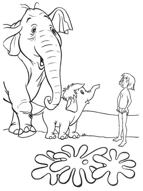 colonel hathi and mowgli Colouring page