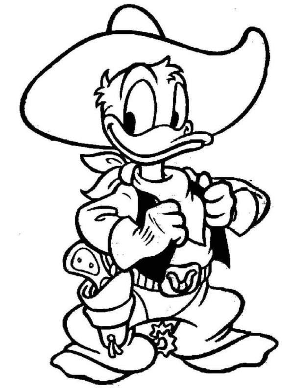 Cowboy Donald Duck Colouring page