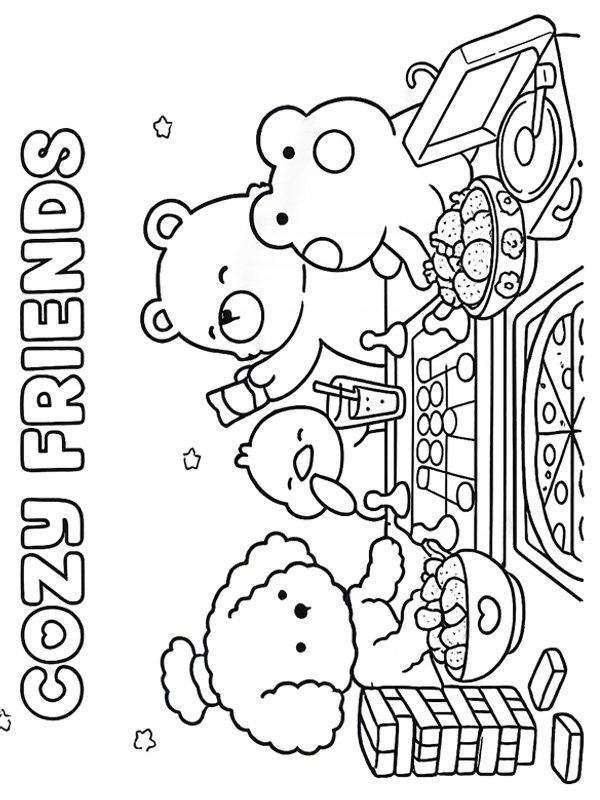 Cozy Friends Play games Colouring page