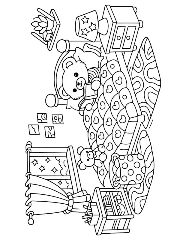 Cozy in bed Colouring page