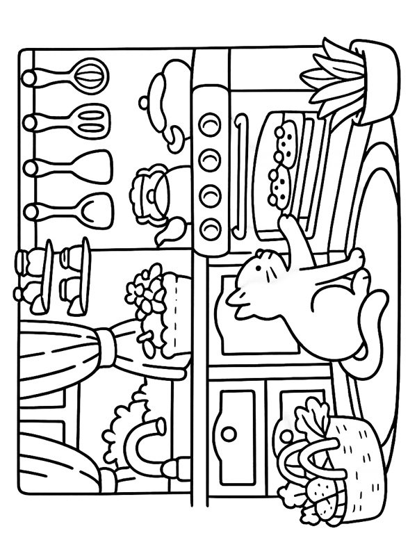 Cozy in the kitchen Colouring page