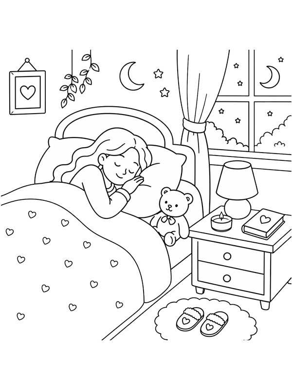 Coze sleeping Colouring page