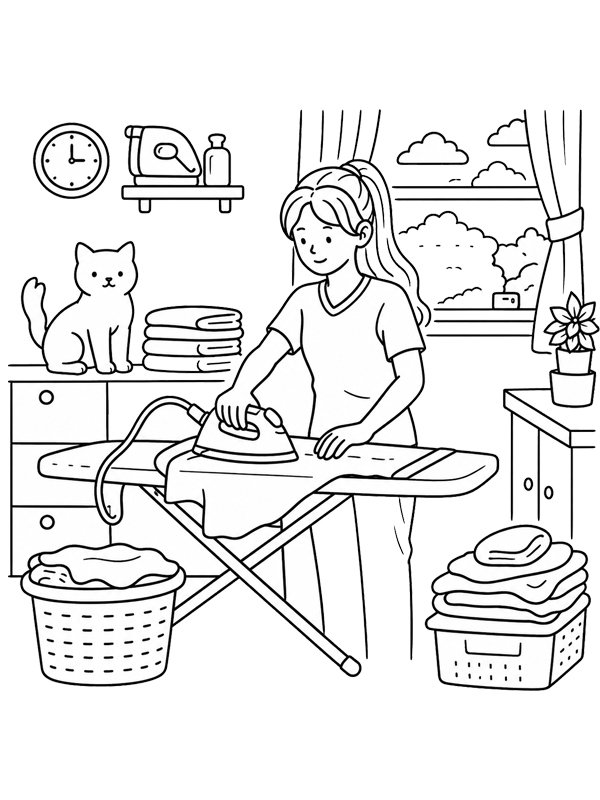 Cozy ironing Colouring page