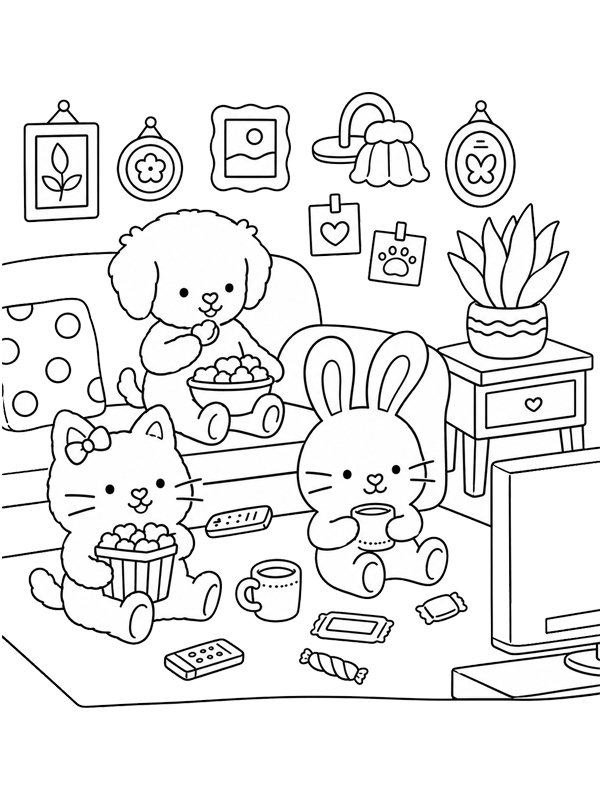 Cozy watching TV Colouring page