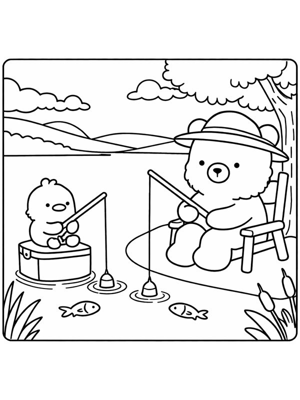 Cozy fishing Colouring page