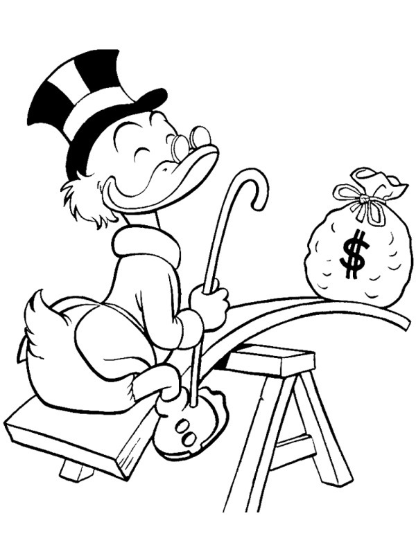 Scrooge McDuck with money Colouring page