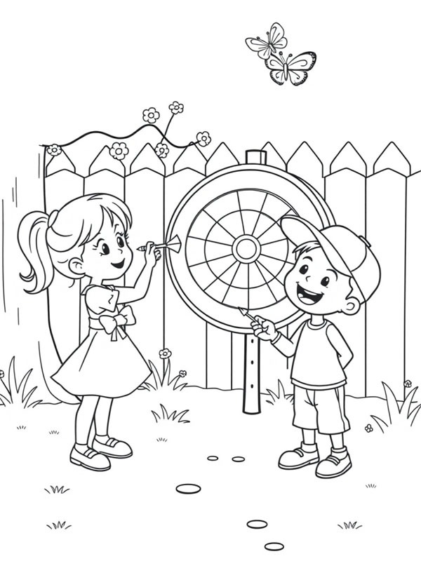 Playing darts Colouring page
