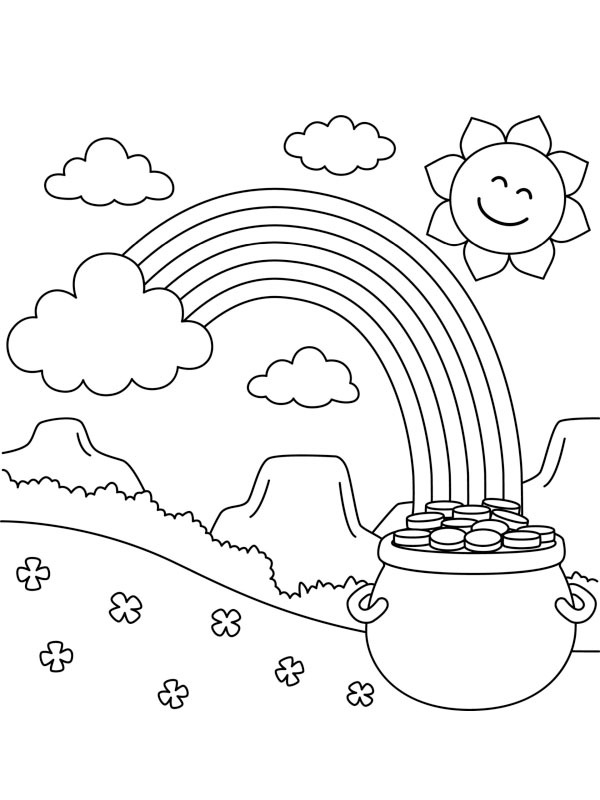 The pot of gold under the rainbow Colouring page
