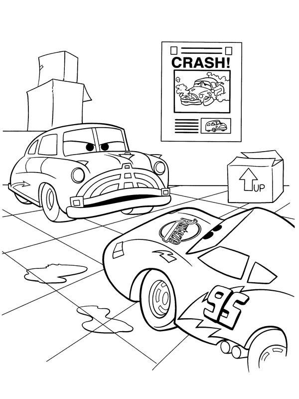 Doc Hudson and Lightning McQueen Colouring page