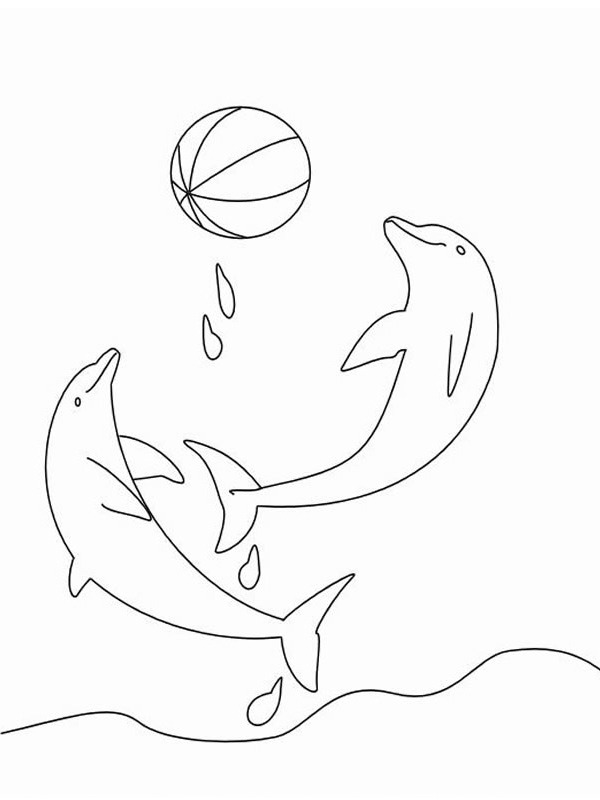 dolphines playing with a ball Colouring page