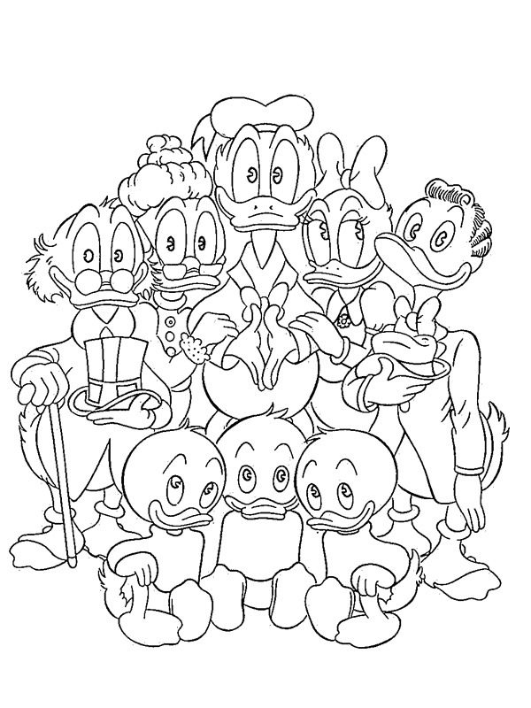 Donald Duck family Colouring page