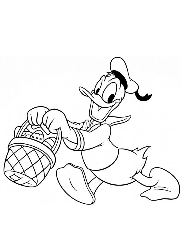 Donald Duck with Easter basket Colouring page