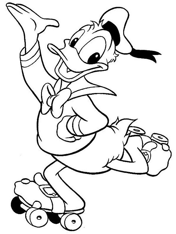 Donald duck on rollerblades Colouring page