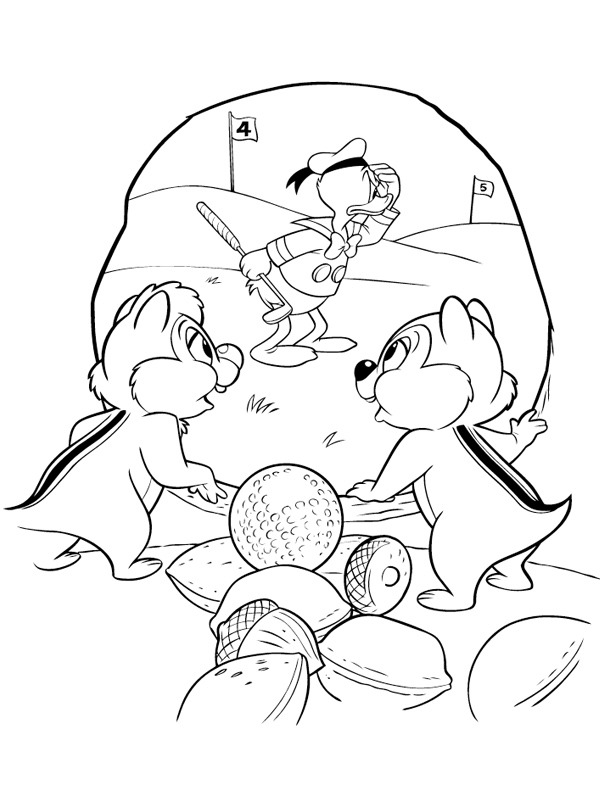 Donald Duck is looking for golf ball Colouring page