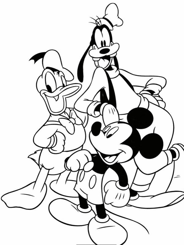 Donald, Goofy and Mickey Colouring page