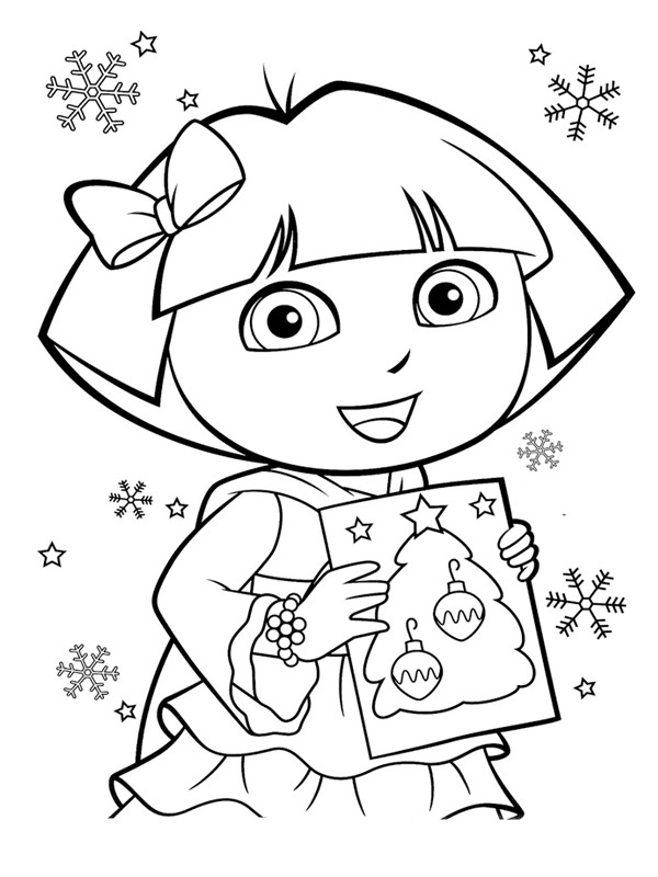Dora with Christmas card Colouring page