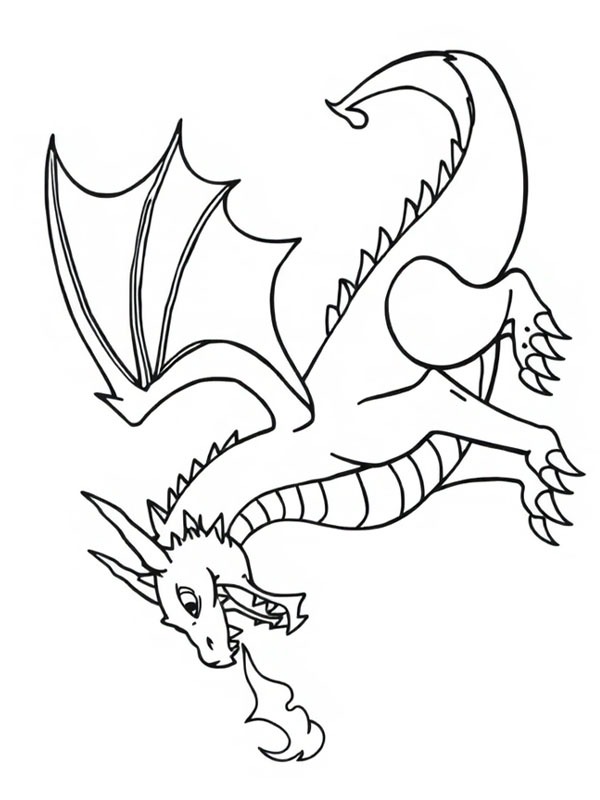 Fire breathing dragon Colouring page