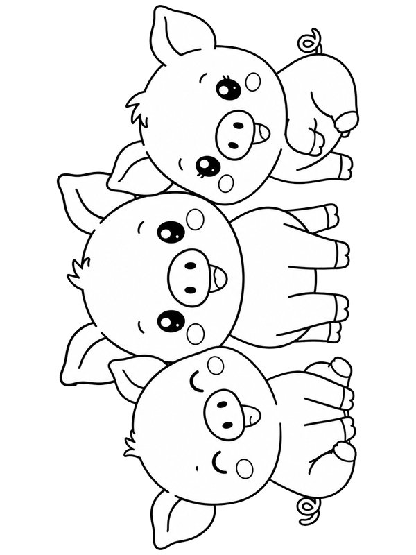 Three cute piglets Colouring page