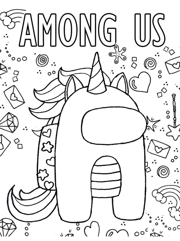 Unicorn Among Us Colouring page