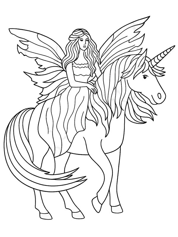 Unicorn and fairy Colouring page
