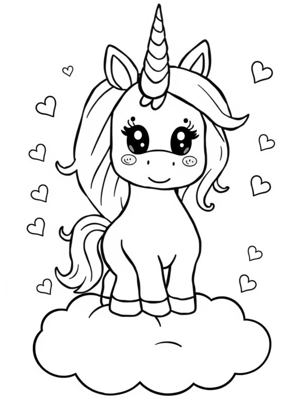 Unicorn on a cloud Colouring page