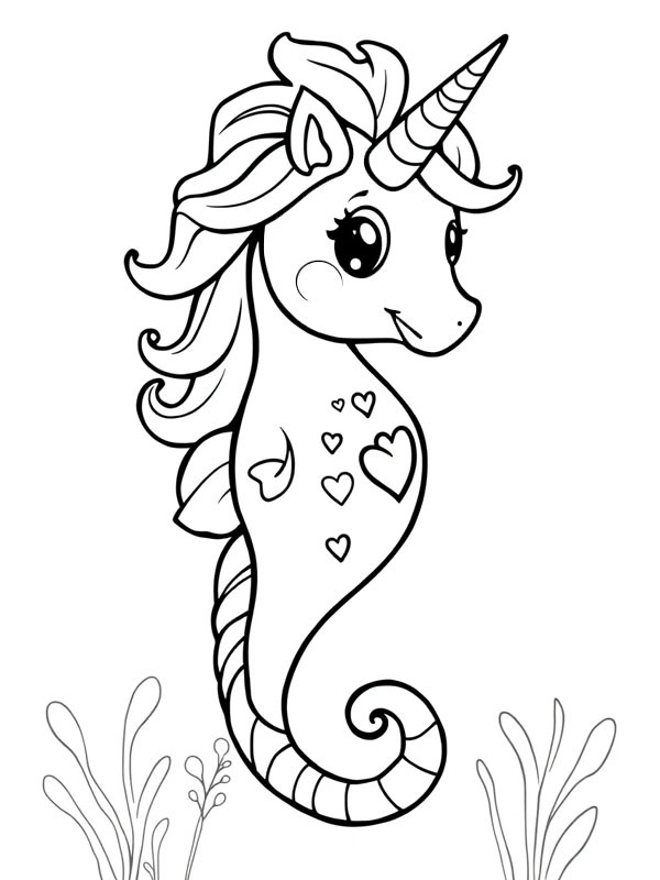 Unicorn seahorse Colouring page