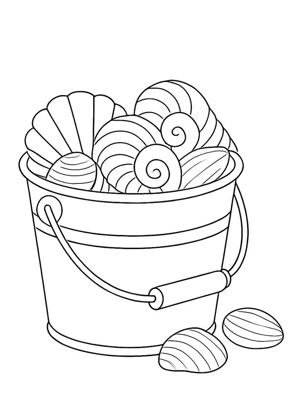 Bucket of Seashells Colouring page
