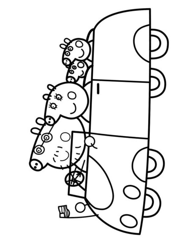 Family Pig in the car Colouring page