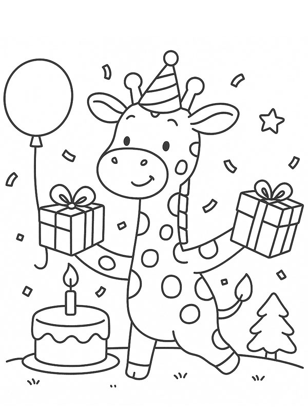 It's Giraffe's birthday Colouring page