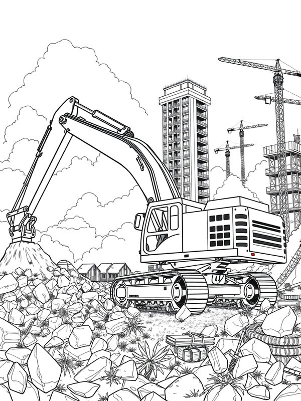 Digging machine for adults Colouring page