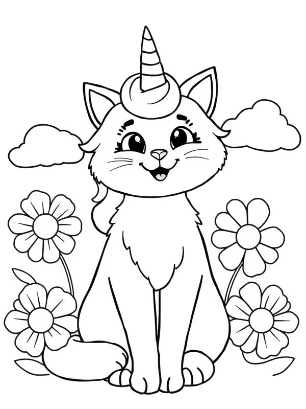 Funny unicorn cat Colouring page