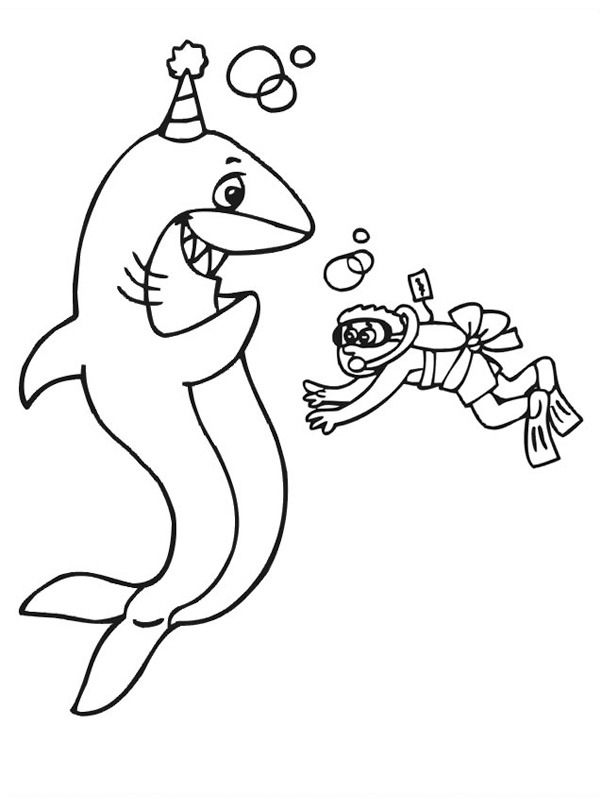 Shark's birthday Colouring page