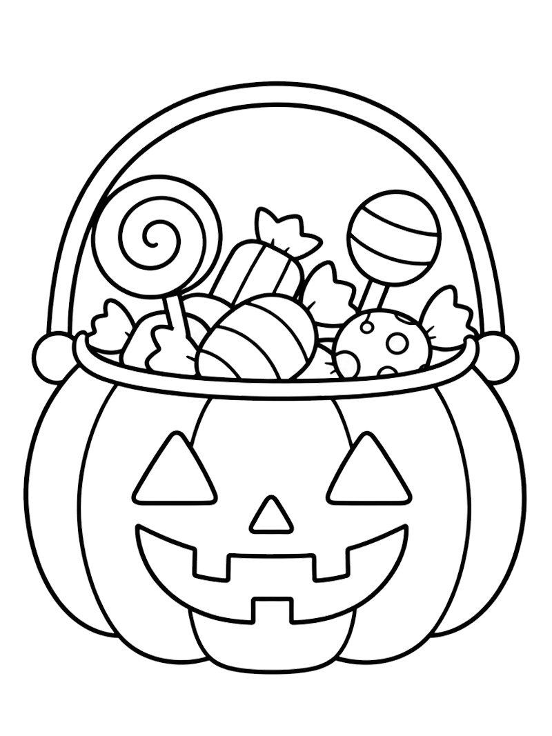 Halloween Pumpkin Bucket with Candy Colouring page Halloween Pumpkin Bucket with Candy Colouring page