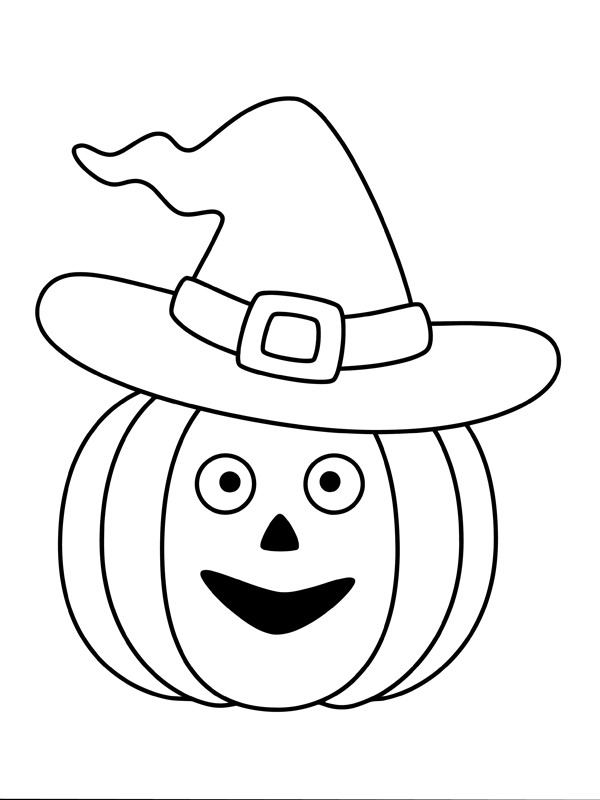 Halloween pumpkin with witch hat Colouring page