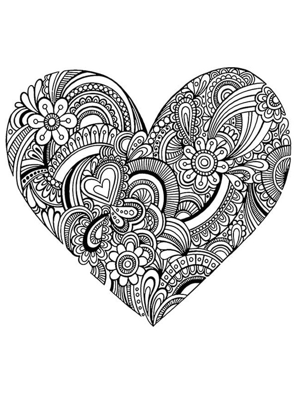 Heart with flowers Colouring page