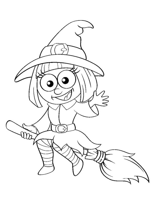 Witch on a broom Colouring page