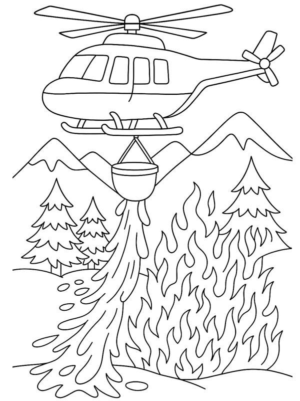 Helicopter extinguishes forest fire Colouring page Helicopter extinguishes forest fire Colouring page