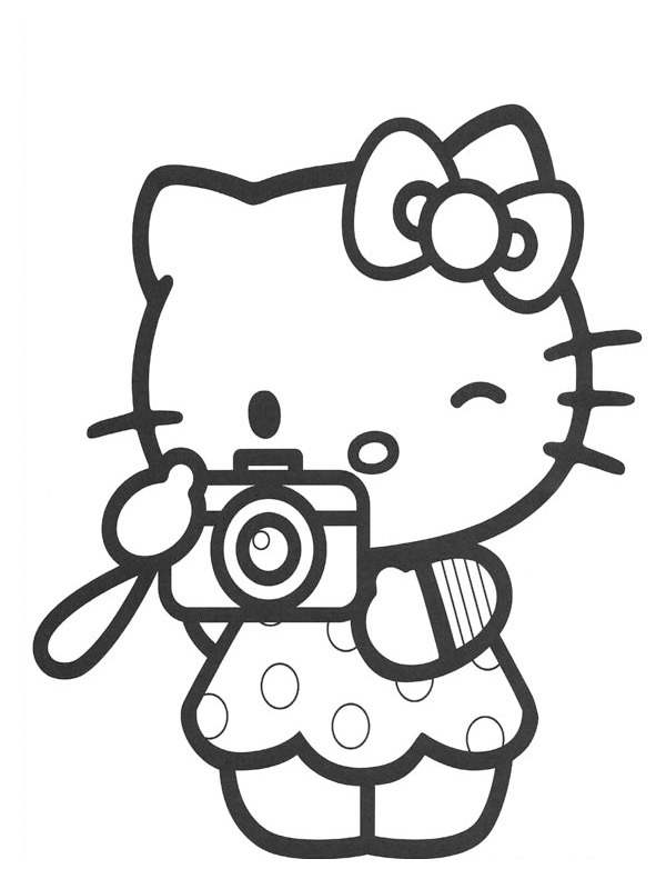 Hello Kitty taking a picture Colouring page