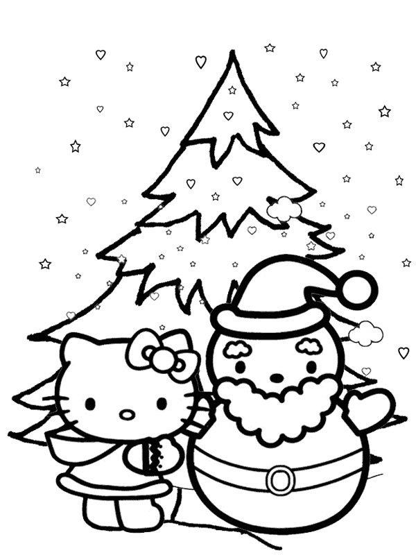 Hello Kitty in the snow Colouring page