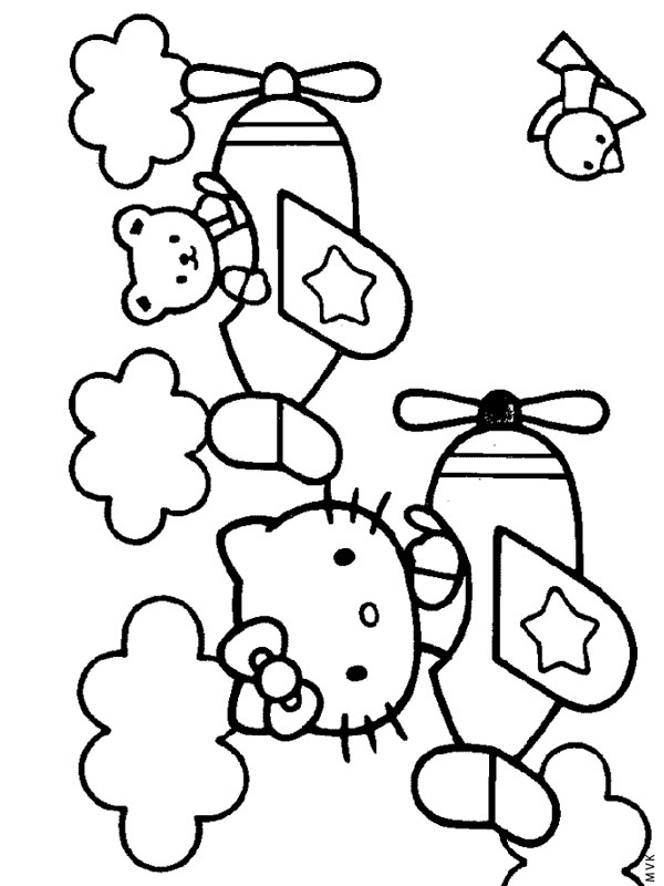 Hello kitty in airplane Colouring page