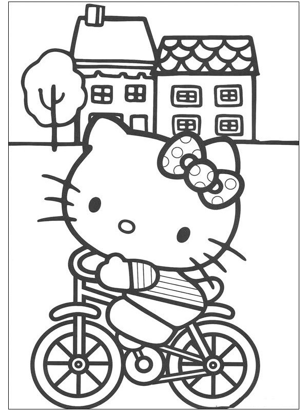 Hello Kitty on the bicycle Colouring page