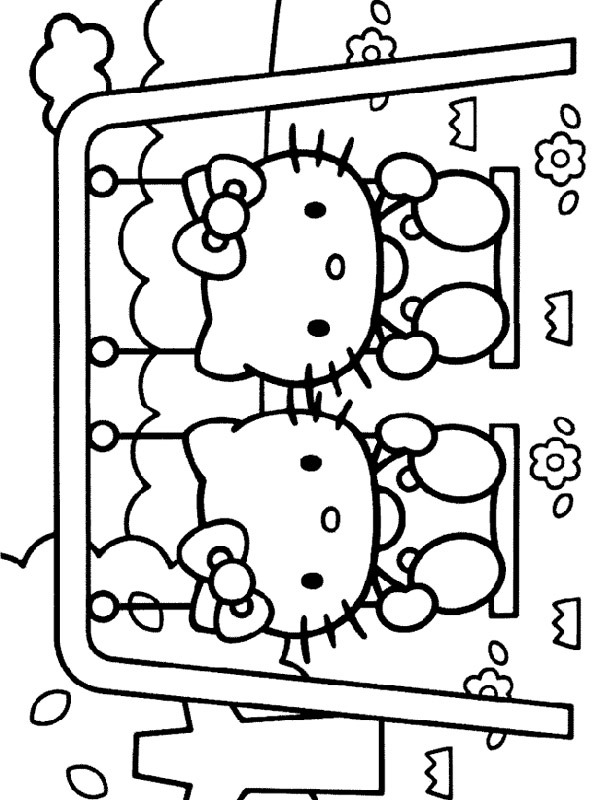 Hello Kitty on the swing Colouring page
