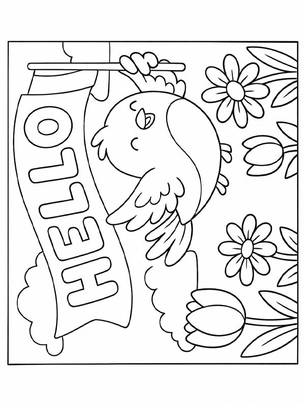 Hello spring Colouring page