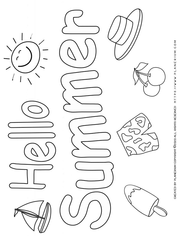 Hello Summer Colouring page