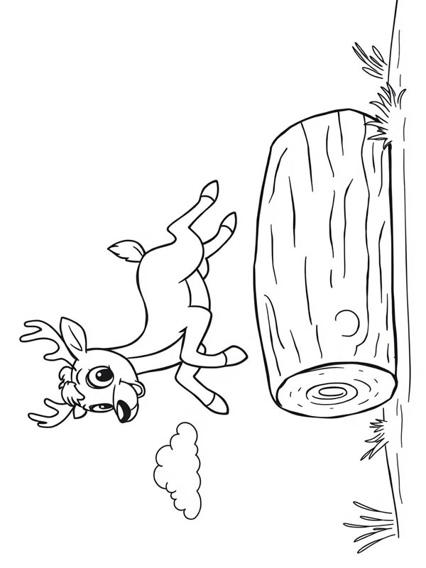 Deer jumping over a log Colouring page