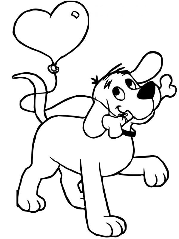 Dog with bone Colouring page
