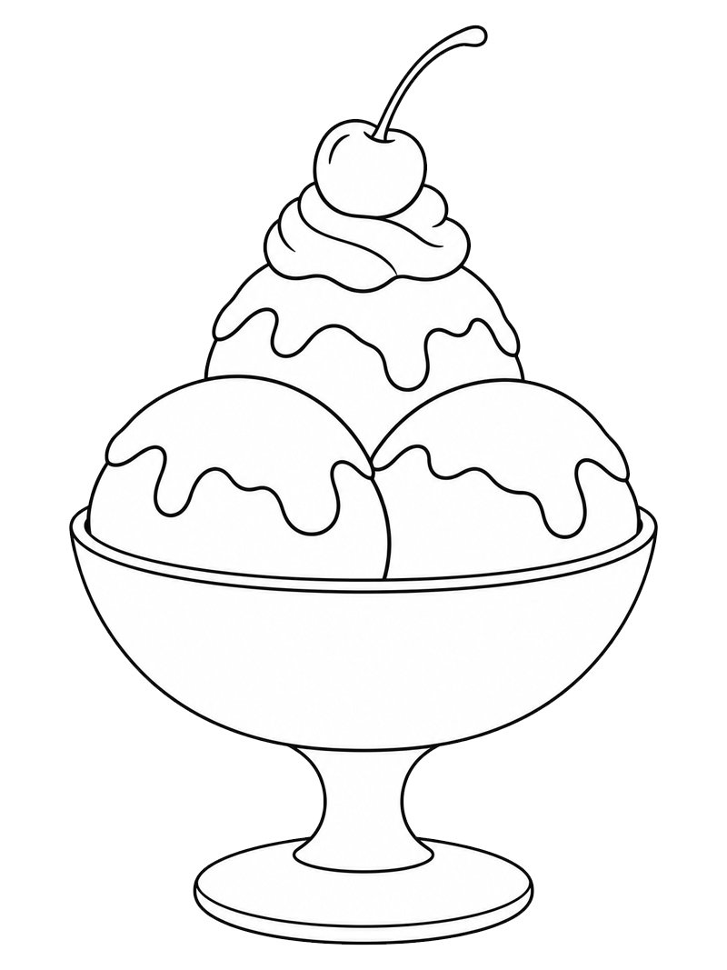 Ice Cream Sundae with Cherry Colouring page Ice Cream Sundae with Cherry Colouring page