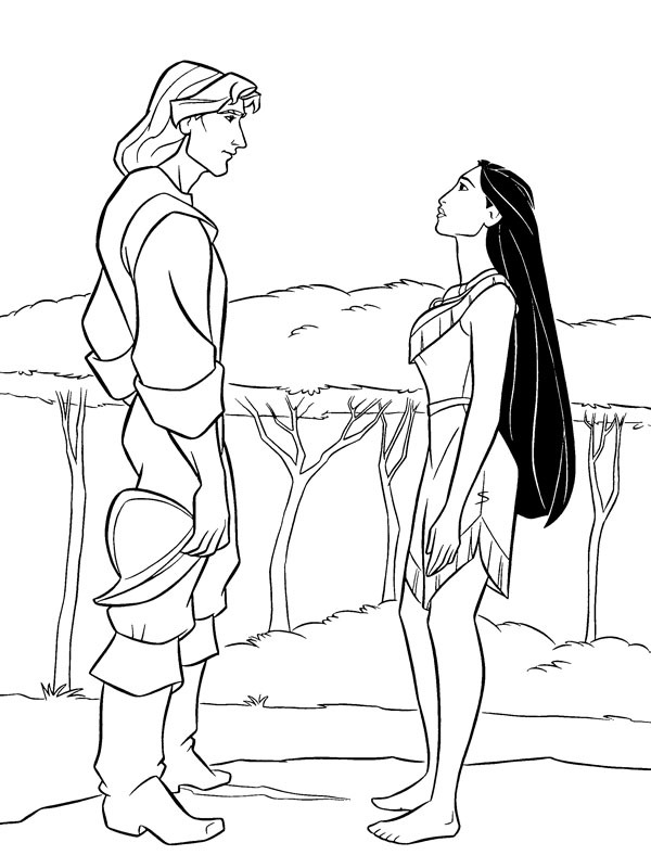 John Smith and Pocahontas Colouring page