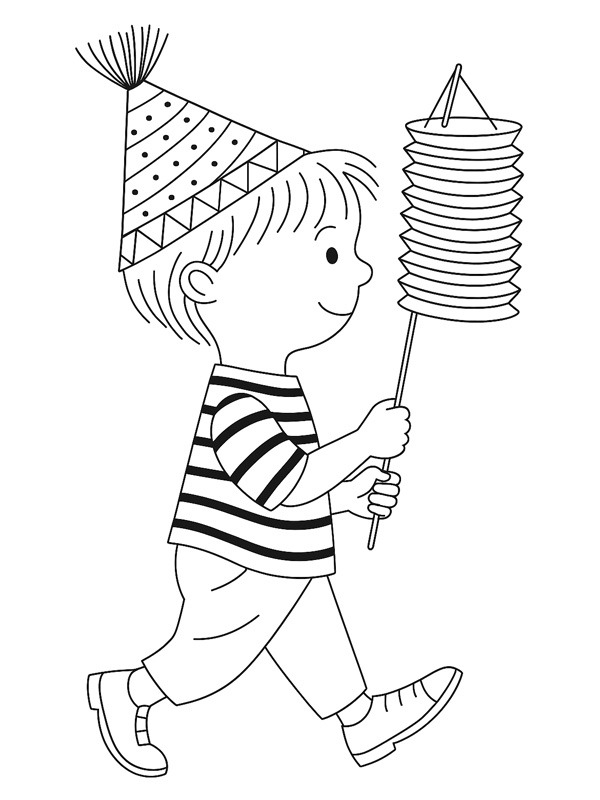 Boy with lantern Colouring page