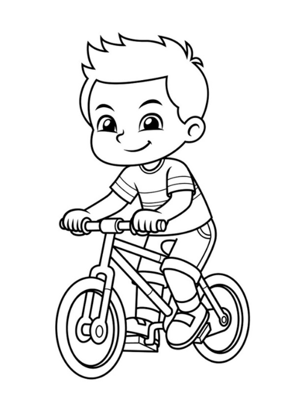 Boy on the bicycle Colouring page